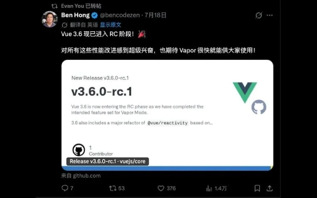 Vue3.6正式进入RC阶段 全新Vapor Mode无虚拟DOM性能升级