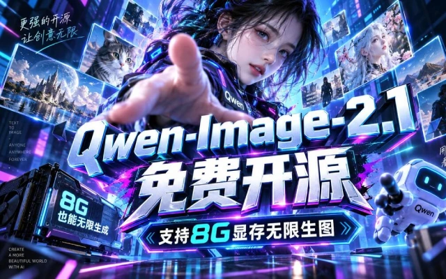 阿里通义千问开源图像模型 Qwen-Image-2.1 发布，70 亿参数消费显卡即可本地跑